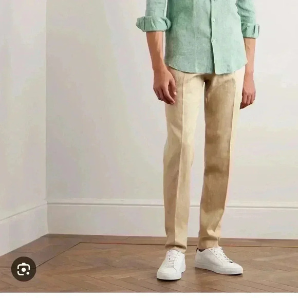 Incotex Men’s Linen Slim fit Trousers tan size 50 - Picture 1 of 12